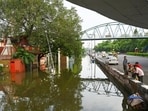 Yamuna River water recedes considerably, but Bela Raod at Civil Lines still flooded on Friday. (Vipin Kumar/HT Photo) Yamuna River water recedes considerably, but Bela Raod at Civil Lines still flooded on Friday. (Vipin Kumar/HT Photo)