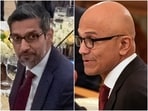 Satya Nadella (R) and Sundar Pichai were among the five Indian-origin CEOs at Trump's dinner.
