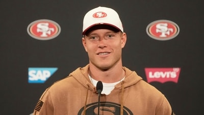San Francisco 49ers running back Christian McCaffrey speaks during a news conference after practice (AP) San Francisco 49ers running back Christian McCaffrey speaks during a news conference after practice (AP)