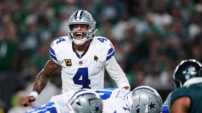 Dallas Cowboys' Dak Prescott (4) signals at the line of scrimmage in the first half vs Philadelphia Eagles (AP)