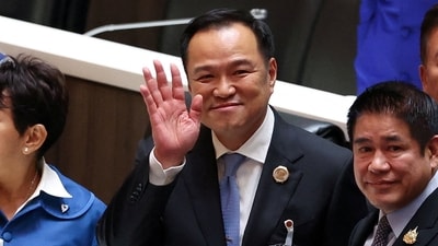 Bhumjaithai Party leader Anutin Charnvirakul gestures after he was elected Thailand's new prime minister at the parliament, following the Constitutional Court's removal of Prime Minister Paetongtarn Shinawatra from office for an ethics violation, in Bangkok, Thailand, September 5, 2025. (Reuters)