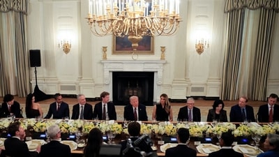 President Trump hosting a dinner for technology and business leaders at the White House on Thursday. President Trump hosting a dinner for technology and business leaders at the White House on Thursday.