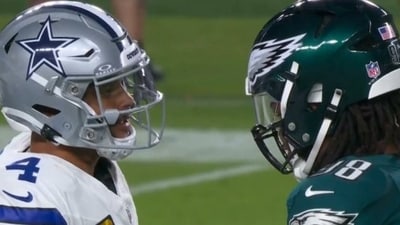 Dak Prescott and Jalen Carter got into an argument within seconds of the kickoff (X) Dak Prescott and Jalen Carter got into an argument within seconds of the kickoff (X)