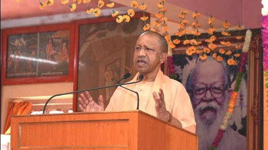 Uttar Pradesh chief minister Yogi Adityanath at an event in Gorakhpur on Friday. (HT Photo)