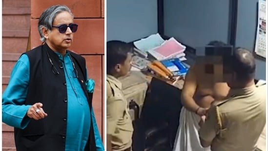 Shashi Tharoor said assaulting a citizen for questioning police threats is not just unlawful, “it is inhuman”. (ANI and X/@ShashiTharoor)