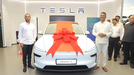 Minister Pratap Sarnaik said, after purchasing the car, that bringing Tesla home is "a new milestone towards green mobility". (X/@PratapSarnaik)
