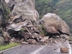 Massive landslide in Himachal Pradesh’s Sirmaur district near Chaukar village, with a 200-metre section of the hill collapsing. Massive landslide in Himachal Pradesh’s Sirmaur district near Chaukar village, with a 200-metre section of the hill collapsing.