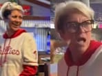 Phillies Karen is accused of snatching home run ball from a man and his son. Phillies Karen is accused of snatching home run ball from a man and his son.