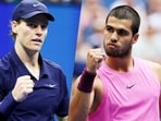 World No.1 Jannik Sinner (L) and Carlos Alcaraz after their semi-final wins in the US Open on Saturday. (AFP) World No.1 Jannik Sinner (L) and Carlos Alcaraz after their semi-final wins in the US Open on Saturday. (AFP)