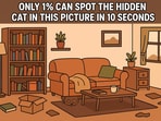 The picture is of a standard living room setup with a sofa, a bookshelf, a few plants, and a coffee table.