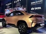 Tata Motors' Curvv SUV on display during a launch event.