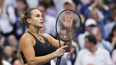 Aryna Sabalenka celebrates after defeating Jessica Pegula. (Getty Images via AFP) Aryna Sabalenka celebrates after defeating Jessica Pegula. (Getty Images via AFP)