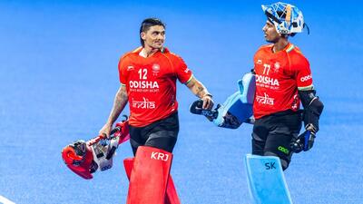 Indian hockey team goalkeepers Krishan Pathak (left) and Suraj Karkera. (HI Photo) Indian hockey team goalkeepers Krishan Pathak (left) and Suraj Karkera. (HI Photo)