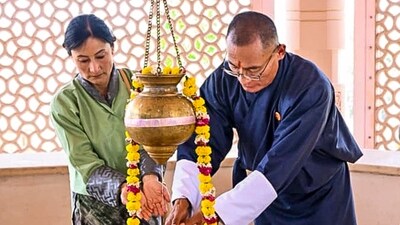Tobgay, on an official visit to India from September 3 to 6, offered prayers at the temple in Ayodhya on Friday along with his wife. (PTI) Tobgay, on an official visit to India from September 3 to 6, offered prayers at the temple in Ayodhya on Friday along with his wife. (PTI)