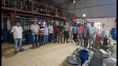 The Mira Bhayandar-Vasai Virar Crime Branch police team at the site after the raid on Friday. (HT PHOTO) The Mira Bhayandar-Vasai Virar Crime Branch police team at the site after the raid on Friday. (HT PHOTO)
