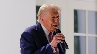 Donald Trump speaks during a dinner for lawmakers on the newly renovated Rose Garden patio on September 5. (REUTERS)