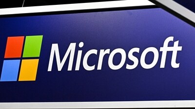 A logo of US company Microsoft is displayed during the Vivatech technology startups and innovation fair, at the Porte de Versailles exhibition centre in Paris, on May 22, 2024. (AFP)