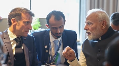 Prime Minister Narendra Modi and French President Emmanuel Macron on the sidelines of the G7 Summit at Kananaskis, in Alberta, Canada. (PMO) Prime Minister Narendra Modi and French President Emmanuel Macron on the sidelines of the G7 Summit at Kananaskis, in Alberta, Canada. (PMO)