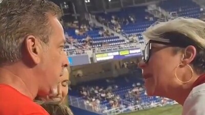 A new video showed a different perspective of the interaction between the woman dubbed as Phillies Karen and the father who took the HR ball for his son. (X/@irenekazakos) A new video showed a different perspective of the interaction between the woman dubbed as Phillies Karen and the father who took the HR ball for his son. (X/@irenekazakos)