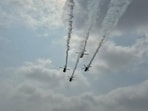 ALHs of the IAF’s Sarang helicopter display team at the Tarang Shakti exercise in Jodhpur last year. (Rahul Singh/HT photo) ALHs of the IAF’s Sarang helicopter display team at the Tarang Shakti exercise in Jodhpur last year. (Rahul Singh/HT photo)