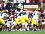 Michigan Wolverines quarterback Bryce Underwood (19) looks to pass downfield against the Oklahoma Sooners
