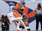 The Broncos currently lead 10-9 after two quarters of play. 