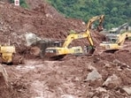 JCB machines clear the debris blocking the Jammu-Srinagar National Highway as restoration work resumes after the weather improves, at Thard, in Udhampur, on Sunday. (ANI) JCB machines clear the debris blocking the Jammu-Srinagar National Highway as restoration work resumes after the weather improves, at Thard, in Udhampur, on Sunday. (ANI)
