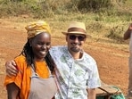 Painter Neeraj Bakshi with a vegetable seller in Masai Mara park. (HT Photo)