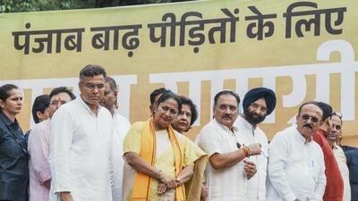 CM Rekha Gupta, ministers Parvesh Verma, Manjinder Singh Sirsa and Ashish Sood, during the flagging-off ceremony of trucks carrying relief material for flood-hit victims of Punjab. (PTI) CM Rekha Gupta, ministers Parvesh Verma, Manjinder Singh Sirsa and Ashish Sood, during the flagging-off ceremony of trucks carrying relief material for flood-hit victims of Punjab. (PTI)