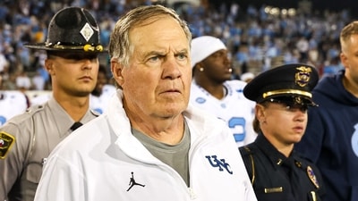 Head Coach Bill Belichick of the North Carolina Tar Heels explained his decision to ban scouts from the Patriots from UNC practices. (Getty Images via AFP)