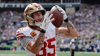 San Francisco 49ers tight end George Kittle (85) celebrates after scoring a touchdown against the Seattle Seahawks (AP) San Francisco 49ers tight end George Kittle (85) celebrates after scoring a touchdown against the Seattle Seahawks (AP)