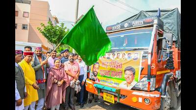 Haryana chief minister Nayab SIngh Saini flagged off 15 trucks of relief material from Panchkula to Punjab and 10 trucks to Himachal Pradesh, in Panchkula on Sunday. (Sourced: X) Haryana chief minister Nayab SIngh Saini flagged off 15 trucks of relief material from Panchkula to Punjab and 10 trucks to Himachal Pradesh, in Panchkula on Sunday. (Sourced: X)