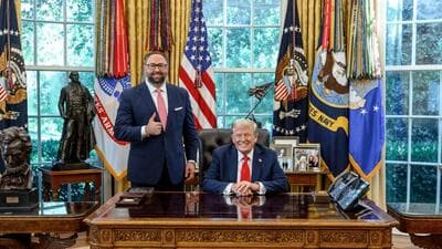 Jason Miller shared a photo from the White House saying that he had a “fantastic week in Washington.”(X) (Jason Miller-X) Jason Miller shared a photo from the White House saying that he had a “fantastic week in Washington.”(X) (Jason Miller-X)