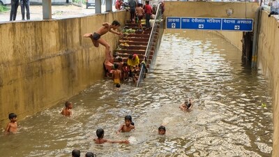 A waterlogged subway following heavy rainfall in Gurugram on September 4. (PTI) A waterlogged subway following heavy rainfall in Gurugram on September 4. (PTI)