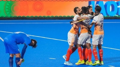 India's Dilpreet Singh celebrates with teammates after scoring a goal. (PTI) India's Dilpreet Singh celebrates with teammates after scoring a goal. (PTI)