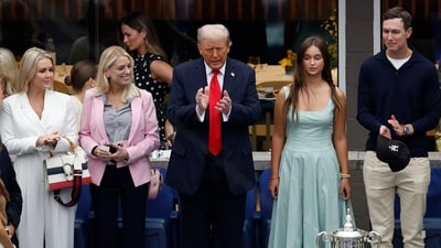 White House Press Secretary Karoline Leavitt, United States Attorney General
Pam Bondi, President Donald Trump, Arabella Kushner, and Jared Kushner prior to the final of mens singles at Billie Jean King National Tennis Center. (IMAGN IMAGES via Reuters Connect)