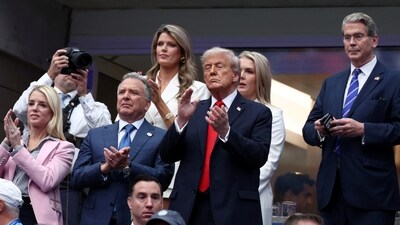 U.S. President Donald Trump returned to the Arthur Ashe Stadium for the first time since 2015. He was seated in the sponsor's suite. (REUTERS)