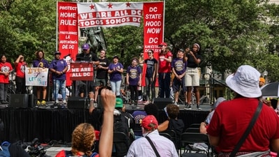 Protesters at the "We Are All D.C." march included undocumented immigrants and supporters of Palestine (Bloomberg)
