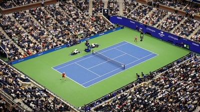 Jannik Sinner, of Italy, and Carlos Alcaraz, of Spain, rally during the men's singles final of the U.S. Open. (AP) Jannik Sinner, of Italy, and Carlos Alcaraz, of Spain, rally during the men's singles final of the U.S. Open. (AP)