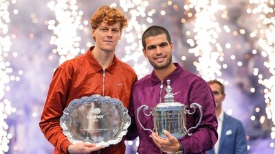 For the second consecutive calendar year, Carlos Alcaraz and Jannik Sinner shared all the four Slams. In 2025, Alcaraz won in Paris and New York, while Sinner won in Melbourne and at Wimbledon. (AP) For the second consecutive calendar year, Carlos Alcaraz and Jannik Sinner shared all the four Slams. In 2025, Alcaraz won in Paris and New York, while Sinner won in Melbourne and at Wimbledon. (AP)