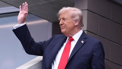 Donald Trump arrives for the US Open final on Sunday (Getty Images via AFP) Donald Trump arrives for the US Open final on Sunday (Getty Images via AFP)