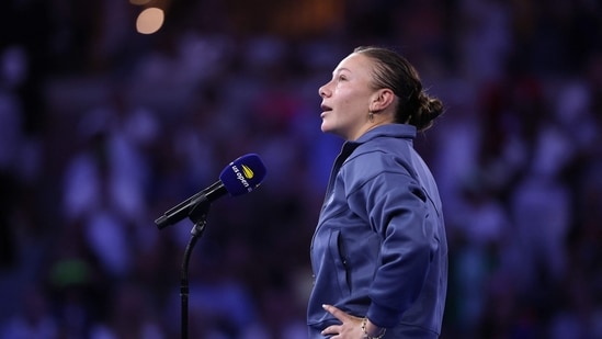 Amanda Anisimova speaks after losing to Aryna Sabalenka. (Getty Images via AFP)
