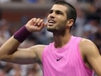 Carlos Alcaraz responds after a brilliant winner in the US Open final against Jannik Sinner in New York on Sunday night. (AFP Photo) Carlos Alcaraz responds after a brilliant winner in the US Open final against Jannik Sinner in New York on Sunday night. (AFP Photo)