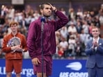 Carlos Alcaraz makes his winners speech after win vs Jannik Sinner during their Men's Singles Final at USTA Billie Jean King National Tennis Center Carlos Alcaraz makes his winners speech after win vs Jannik Sinner during their Men's Singles Final at USTA Billie Jean King National Tennis Center
