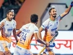 India players celebrate during their 4-1 win over South Korea in the Asia Cup final at Rajgir on Sunday. (Hockey India)