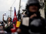 A demonstrator shouts slogans during a protest against corruption and the government’s decision to block several social media platforms, in Kathmandu, Nepal, on September 8, 2025.