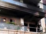 The charred balcony after a fire broke out in an air-conditioning unit at a house in Faridabad on Monday, September 8, 2025. The charred balcony after a fire broke out in an air-conditioning unit at a house in Faridabad on Monday, September 8, 2025.