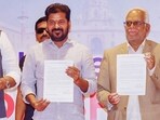 Vice-presidential candidate Justice (retired) B Sudershan Reddy with Telangana chief minister A Revanth Reddy. (ANI) Vice-presidential candidate Justice (retired) B Sudershan Reddy with Telangana chief minister A Revanth Reddy. (ANI)