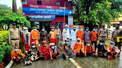 Police arrest fake saints under Operation Kalanemi, at PS Shyampur in Haridwar on Thursday. (ANI) Police arrest fake saints under Operation Kalanemi, at PS Shyampur in Haridwar on Thursday. (ANI)