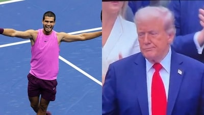 Donald Trump looks underwhelmed after Carlos Alcaraz's win US Open. (AP and X Image) Donald Trump looks underwhelmed after Carlos Alcaraz's win US Open. (AP and X Image)